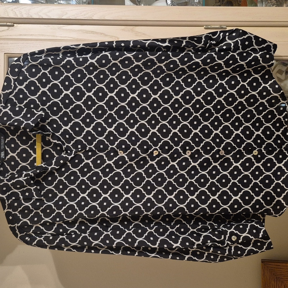 Zara Black and White Geometric Button Down Shirt